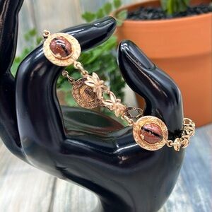 ⭐️AMCO 1/2014k GF Goldstone tigers eye link bracelet 7 1/2” long vintage